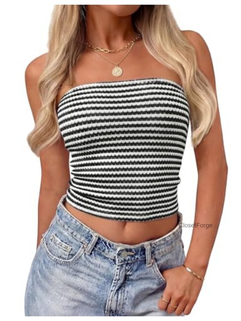 Striped Strapless Crop Knit Tube Top Slim Fit Sleeveless Summer